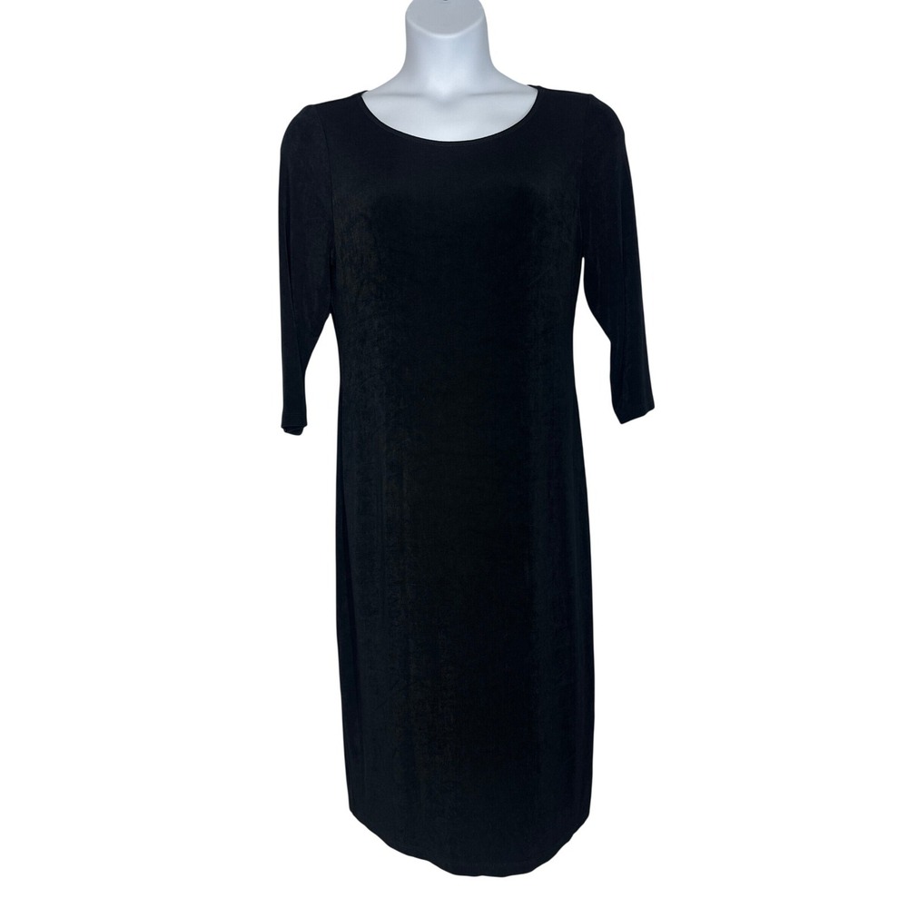 Chico's Sz: 2 Large Black 3/4 Sleeve Midi Travelers Dress Cruise Travel